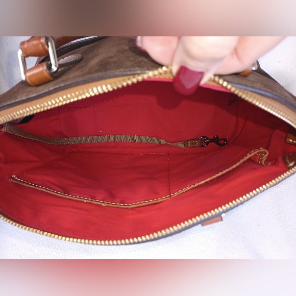 Dooney and Bourke brown suede Darcy satchel - Picture 2 of 10